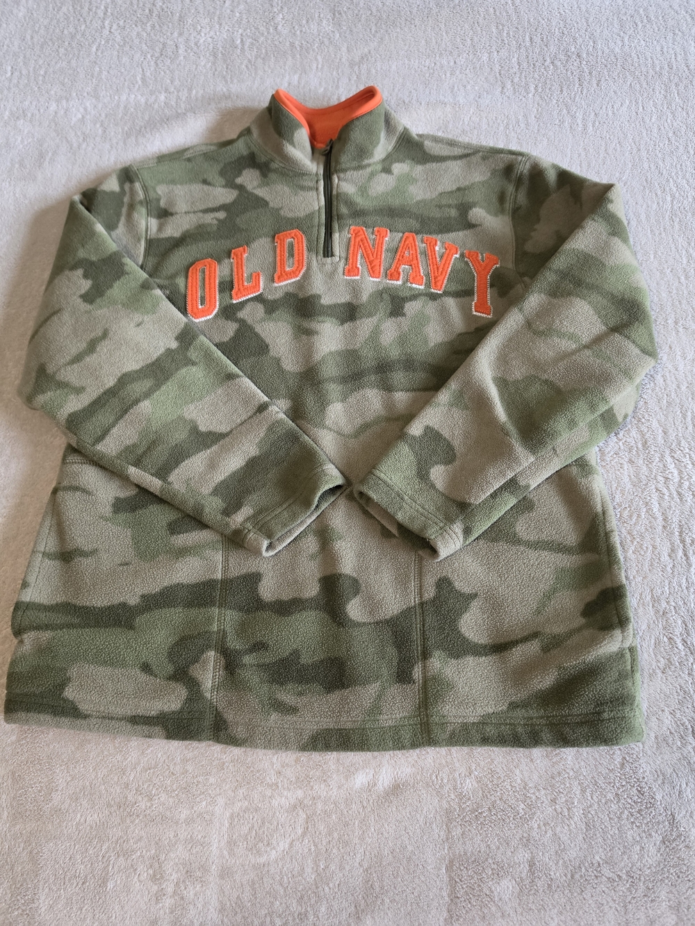 Old Navy Kids' Camo Quarter-Zip Fleece Jacket in Green with Orange Trim